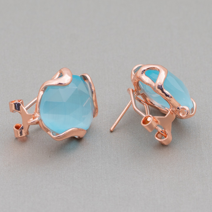 Base Per Orecchini A Perno Chiuso Di Bronzo Con Occhio Di Gatto Irregolare Sfaccettato 17mm 3 Paia Oro Rosa Acqua