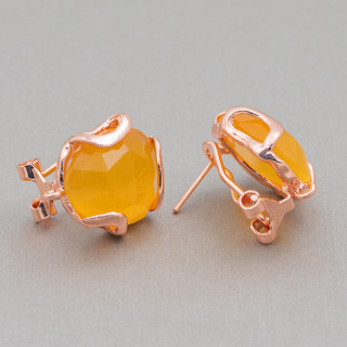 Boucles d'Oreilles Fermées Oeil de Chat à Facettes Irrégulières Bronze Base 17mm 5 Paires Or Rose Jaune