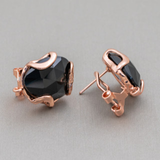 Unregelmäßige facettierte Cat Eye Bronze Geschlossene Ohrstecker Basis 17 mm 5 Paar Rose Gold Black Jet