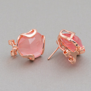 Boucles d'Oreilles Fermées Bronze Oeil de Chat à Facettes Irrégulières Base 17mm 5 Paires Or Rose Rose