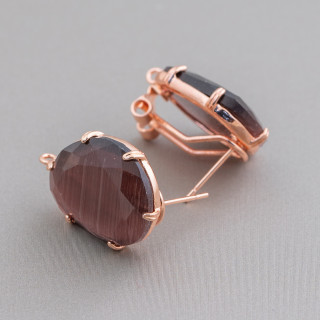 Base Per Orecchini A Perno Chiuso Di Ottone Con Occhi Di Gatto A Mango Sfaccettato 15x20mm 5 Paia Oro Rosa Viola
