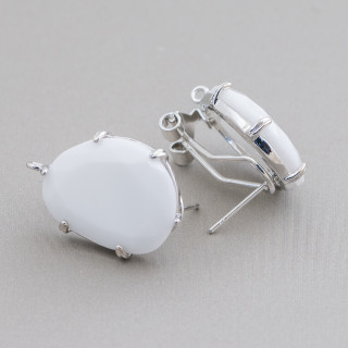 Aretes Cerrados De Latón Base Con Ojos De Gato De Mango Facetado 15x20mm 5 Pares De Ágata Blanca Rodiada