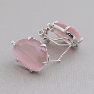 Aretes Cerrados De Latón Base Con Ojos De Gato De Mango Facetado 15x20mm 5 Pares De Polvo De Rodio