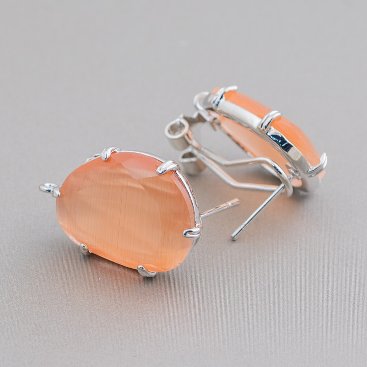 Base Per Orecchini A Perno Chiuso Di Ottone Con Occhi Di Gatto A Mango Sfaccettato 15x20mm 5 Paia Rodiato Pesca