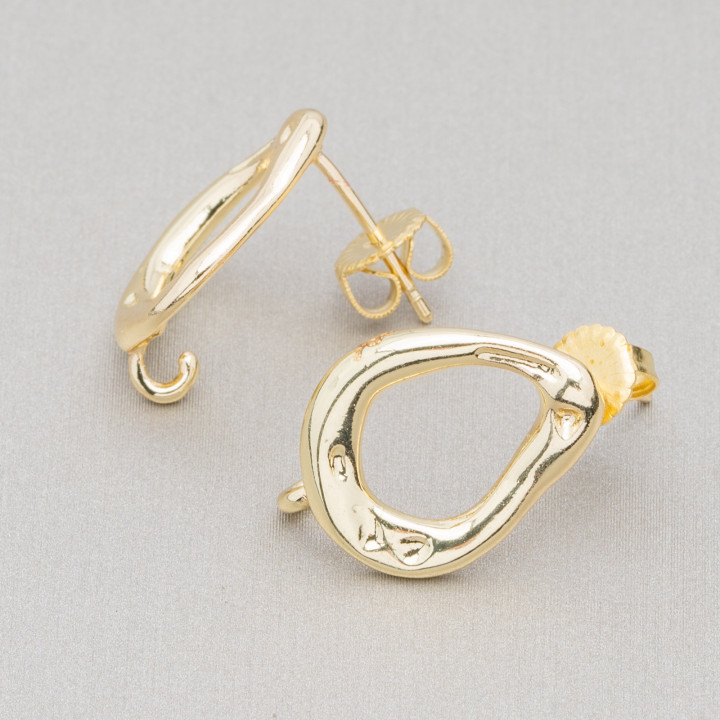 Base For Bronze Stud Earrings Fantasy Drop 13x18mm 7 Pairs Golden