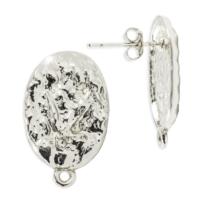 Base Pour Boucles D'Oreilles Clou Bronze Ovale 13x18mm 10 Paires Argent