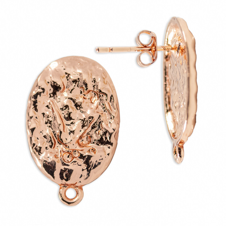 Aretes Oval Bronce Base 13x18mm 10 Pares Oro Rosa