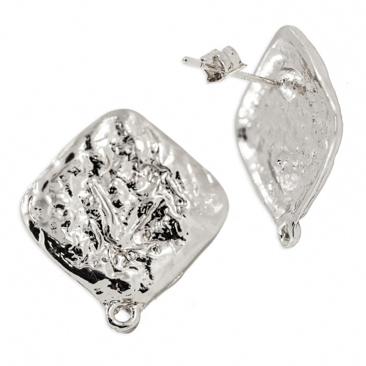 Pendientes Bronce Rombo Base 20mm 10 Pares Plata