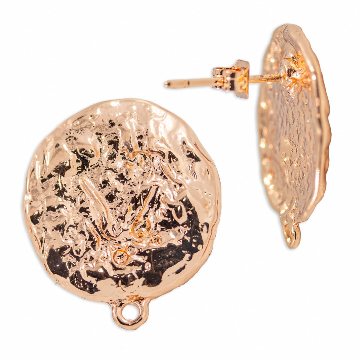 Boucles d'Oreilles Tiges Rondes Bronze Base 19mm 10 Paires Or Rose