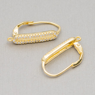 Base For Earrings Of 925 Silver Closed Hook With Zircons 4x22mm 3 Pairs Golden