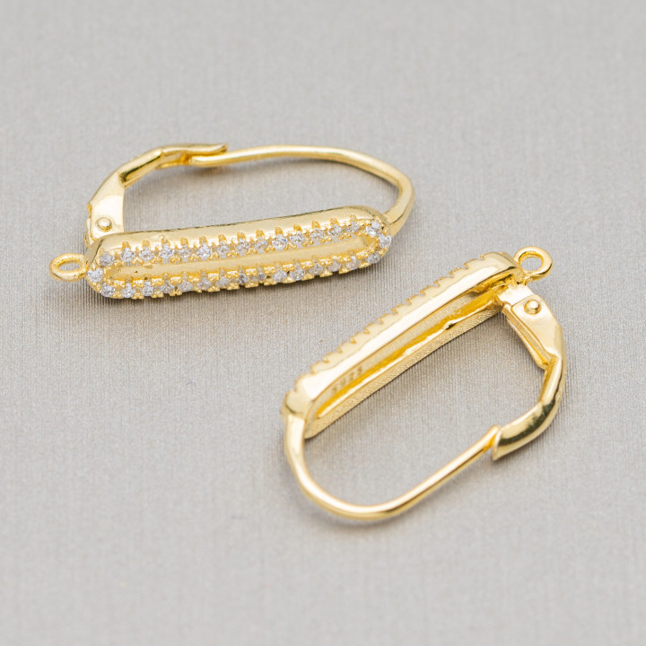 Base Per Orecchini Di Argento 925 A Monachella Chiusa Con Zirconi 4x22mm 3 Paia Dorato