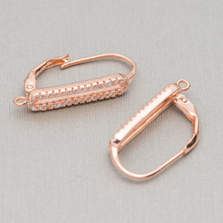 Base De Pendientes De Plata De Ley 925 Con Gancho Cerrado Con Circonitas 4x22mm 3 Pares De Oro Rosa