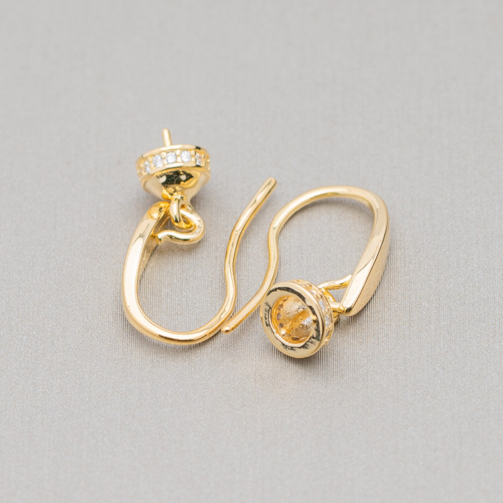 925 Sterling Silber Ohrring Basis mit Kelch für Anhänger mit Zirkonia 6x18mm 4 Paar Golden