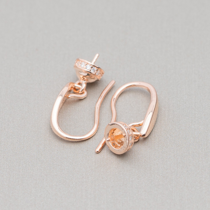 Base for Earrings of 925 Silver Leverback with Cup for Pendant with Zircons 6x18mm 2 Pairs Rose Gold