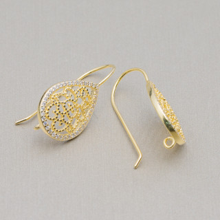 Base For 925 Silver Earrings With Filigree Drop Earrings 12x27mm 3 Pairs Golden