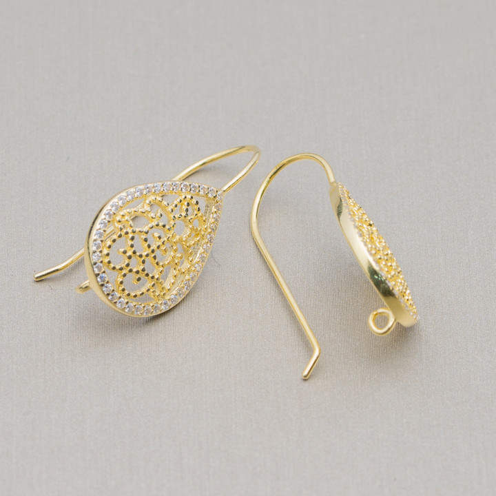 Base For 925 Silver Earrings With Filigree Drop Earrings 12x27mm 3 Pairs Golden