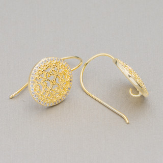 Base for 925 Silver Earrings with Round Filigree Earrings 15mm 3 Pairs Golden