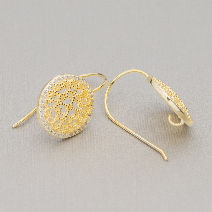 Base for 925 Silver Earrings with Round Filigree Earrings 15mm 3 Pairs Golden