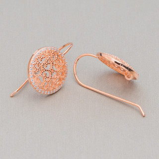 Boucles d'Oreilles Filigrane Crochet Rond Argent 925 Base 15mm 3 Paires Or Rose
