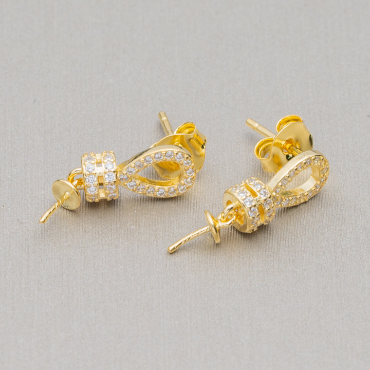 Base Pour Boucles D'oreilles En Argent 925 Avec Zircons Goutte Goutte Avec Rondelle 6x15mm 3 Paires Doré