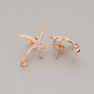 925 Sterling Silber Ohrringe Basis mit Zirkonen Seestern Ohrstecker 18x20mm 2 Paar Roségold