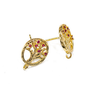 Base Pour Boucles D'oreilles Tiges Rondes En Bronze Avec Arbre De Vie Et Zircons 15mm 10 Paires
