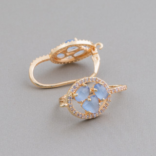 Gancho cerrado ovalado Base de aretes de latón con cabujón de ojo de gato Juego 13.5x25 mm 5 pares Azul dorado