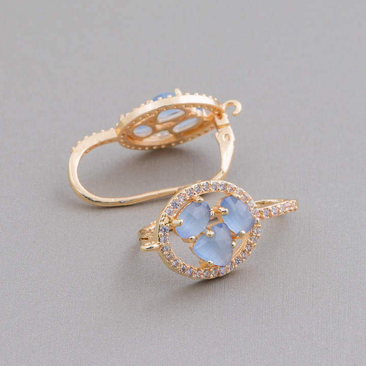 Gancho cerrado ovalado Base de aretes de latón con cabujón de ojo de gato Juego 13.5x25 mm 5 pares Azul dorado