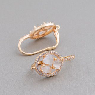 Gancho cerrado ovalado Base de aretes de latón con cabujón de ojo de gato Juego 13.5x25 mm 5 pares Blanco dorado