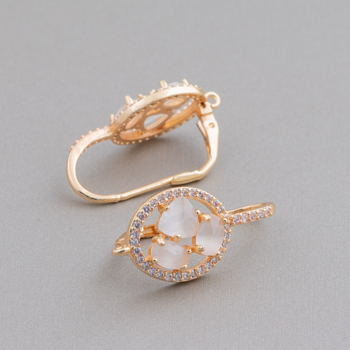 Gancho cerrado ovalado Base de aretes de latón con cabujón de ojo de gato Juego 13.5x25 mm 5 pares Blanco dorado
