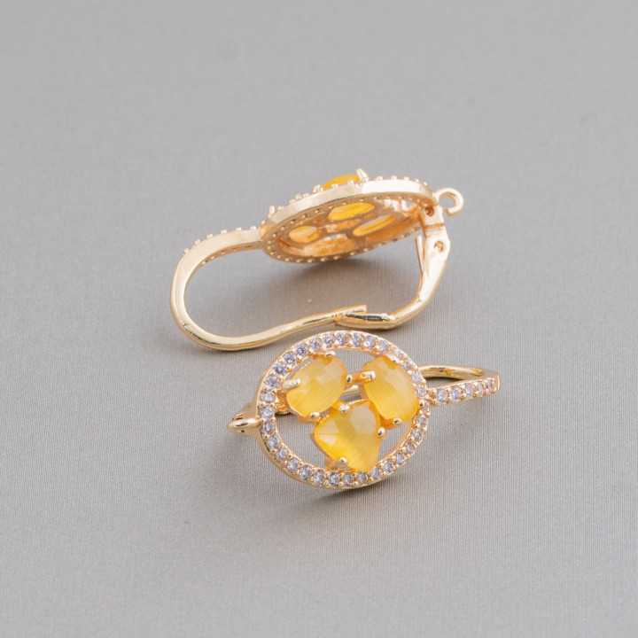 Ovale Fermé Crochet Laiton Boucles D'Oreilles Base Avec Cat Eye Cabochon Set 13.5x25mm 5 Paires Doré Jaune