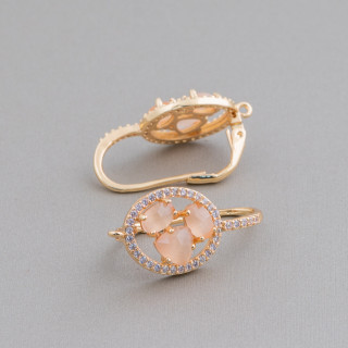 Gancho cerrado ovalado Base de aretes de latón con cabujón de ojo de gato Juego 13.5x25 mm 5 pares Melocotón dorado
