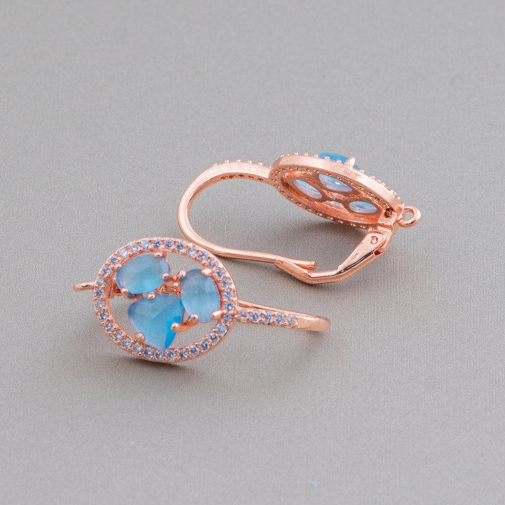 Base Per Orecchini Di Ottone A Monachella Chiusa Ovale Con Cabochon Di Occhi Di Gatto Incastonati 13,5x25mm 5 Paia Oro Rosa Azz