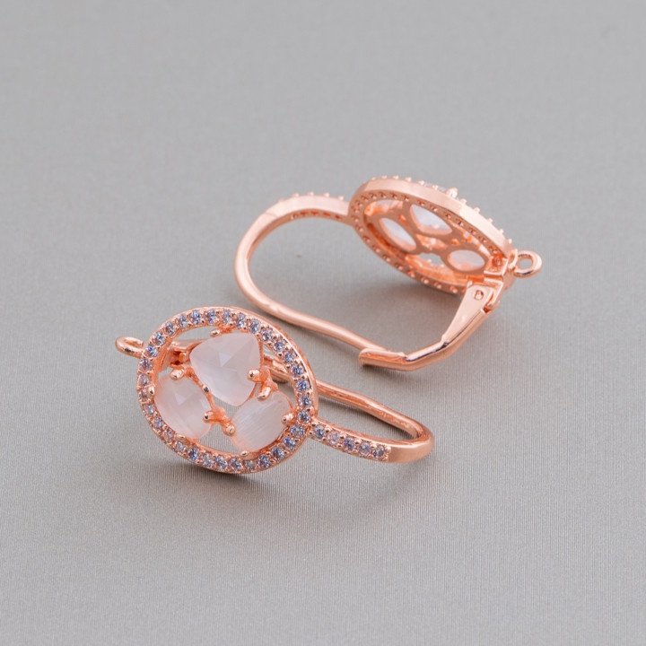 Ovaler geschlossener Haken Messingohrringbasis mit Katzenaugen-Cabochon-Set 13,5 x 25 mm 5 Paar Weiß-Roségold
