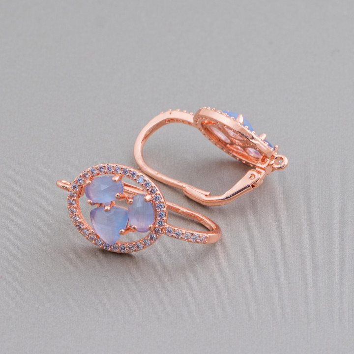 Base Per Orecchini Di Ottone A Monachella Chiusa Ovale Con Cabochon Di Occhi Di Gatto Incastonati 13,5x25mm 5 Paia Oro Rosa Cel