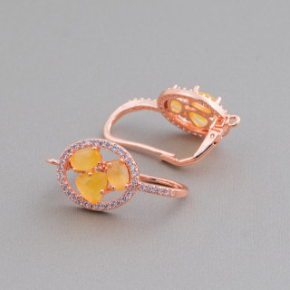 Ovale Fermé Crochet Laiton Boucle D'oreille Base Avec Cat Eye Cabochon Ensemble 13.5x25mm 5 Paires Or Rose Gia