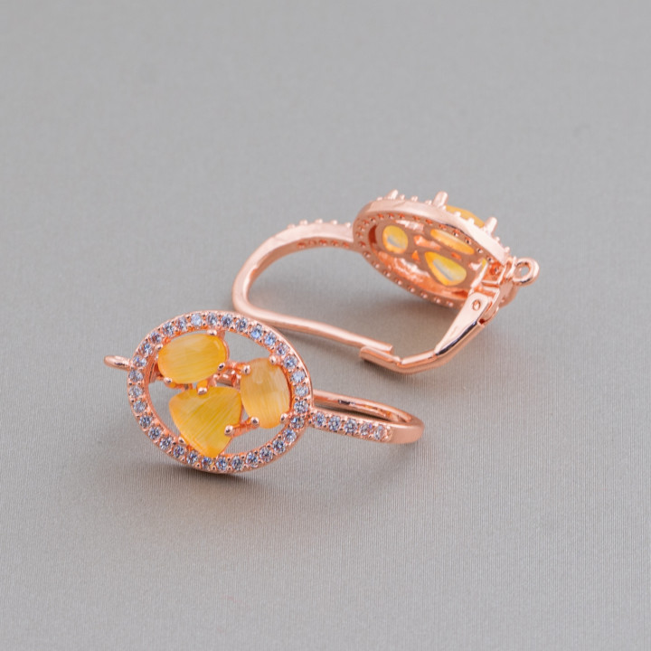 Gancho cerrado ovalado Base de aretes de latón con cabujón de ojo de gato Juego 13.5x25mm 5 pares Oro rosa Gia
