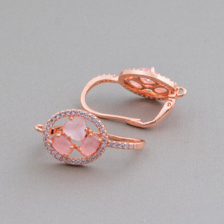 Oval Closed Hook Brass Earring Base with Cat's Eye Cabochon Set 13.5x25mm 5 Pairs Rose Gold Rose