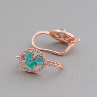 Base Per Orecchini Di Ottone A Monachella Chiusa Ovale Con Cabochon Di Occhi Di Gatto Incastonati 13,5x25mm 5 Paia Oro Rosa Ver