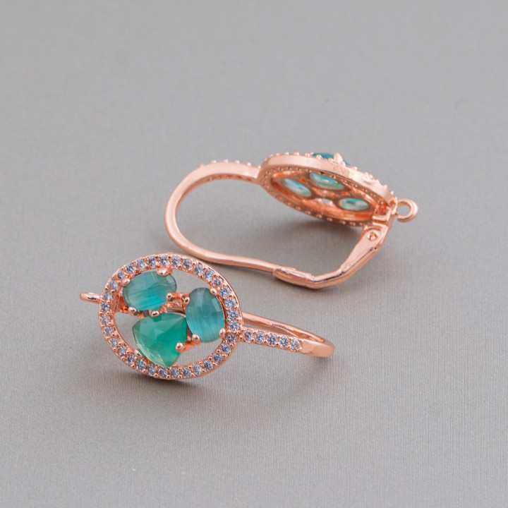 Gancho cerrado ovalado Base de aretes de latón con cabujón de ojo de gato Juego 13.5x25mm 5 pares Ver oro rosa