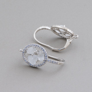 Ovale Fermé Crochet Laiton Boucles D'Oreilles Avec Cat Eye Cabochon Set 13.5x25mm 5 Paires Rhodium Blanc