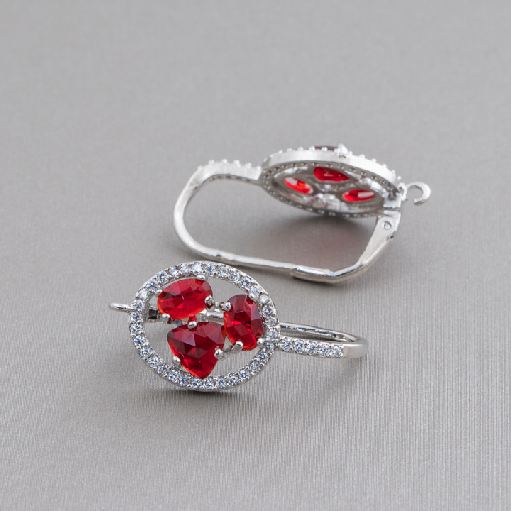 Gancho cerrado ovalado Base de aretes de latón con cabujón de ojo de gato Juego 13.5x25mm 5 pares Rodio rojo