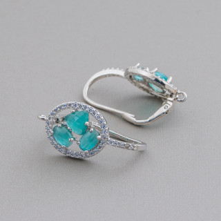 Ovale Fermé Crochet Laiton Boucle D'oreille Base Avec Set Cat Eye Cabochon 13.5x25mm 5 Paires Rhodium Vert