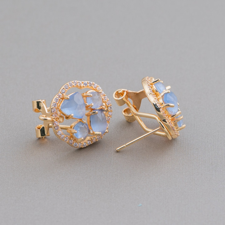 16 mm Cat Eye Cabochon Set Flower Closed Stud Brass Ohrringe Basis 5 Paar Golden Heavenly