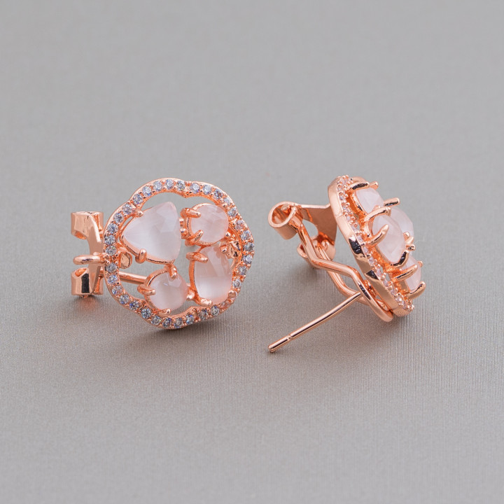 Base Per Orecchini Di Ottone A Perno Chiuso Fiore Con Cabochon Di Occhi Di Gatto Incastonati 16mm 5 Paia Oro Rosa Bianco