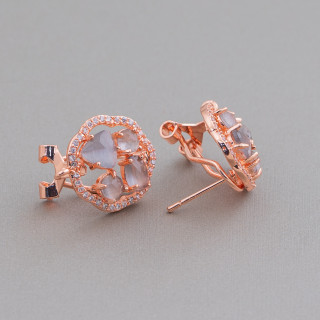 Cabochon Oeil de Chat Ensemble Fleur Laiton Boucles d'Oreilles Clou Base 16mm 5 Paires Or Rose Gris