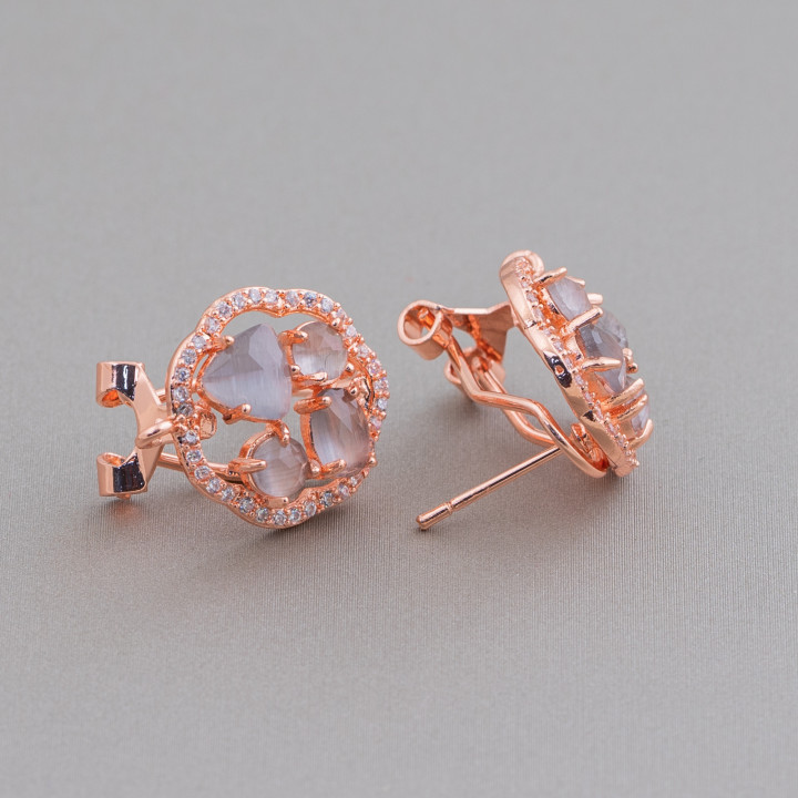 Cabochon Oeil de Chat Ensemble Fleur Laiton Boucles d'Oreilles Clou Base 16mm 5 Paires Or Rose Gris