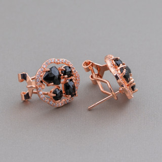 Cat Eye Cabochon Set Blume Messing Ohrstecker Basis 16mm 5 Paar Rose Gold Schwarz