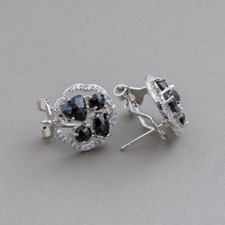 Fermé Fleur Laiton Boucles D'Oreilles Clou Base Avec Cat Eye Cabochon Set 16mm 5 Paires Noir Rhodium