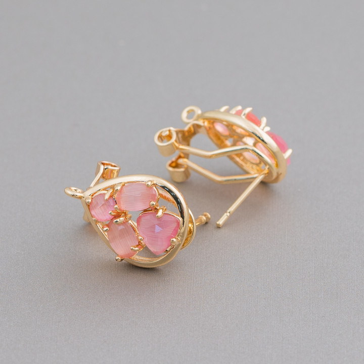 Ορειχάλκινο Σκουλαρίκι Βάση Κλειστό Stud Drop with Cat's Eye Cabochon Set 13x16mm 5 Pairs Golden Powder